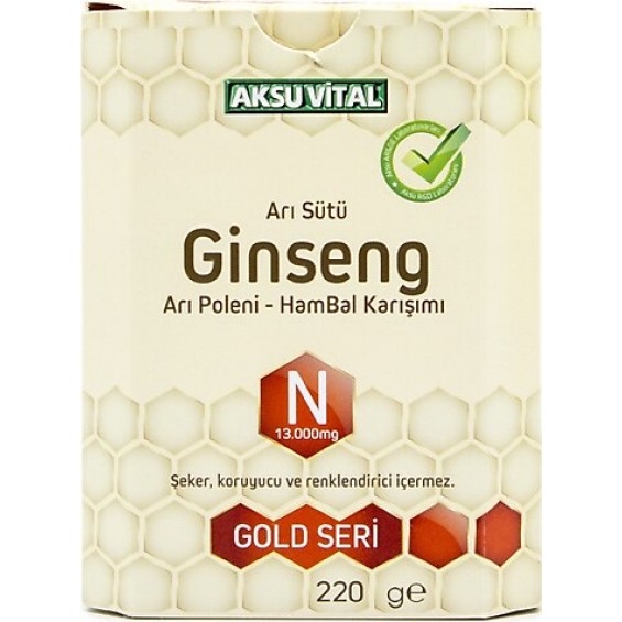 Aksu Vital Sepetse Arı Sütü Ginseng Arı Poleni Ham Bal Karışımı 13000mg 220g